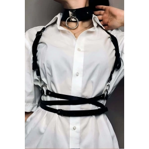 Belden Ayarlı Bağlamalı Deri Korse Kemer Ve Choker Tasma Takım - APFT644