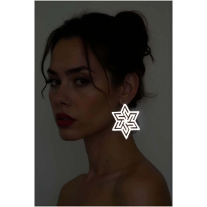 Beyaz Reflektörlü Soyut Yıldız Küpe, Şık Lazer Kesim Küpe - APBJ019