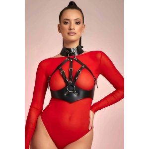 Boyundan Bağlamalı Göğsü Açık Deri Fantazi Sütyen Harness - APFT1286