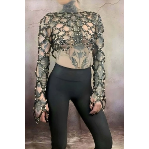 Çapraz Tasarım Uzun Kollu Deri Crop Bağlamalı Büstiyer Harness- APFT1076