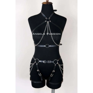 Deri Body Harness, Kadın Deri Fantezi Giyim - APFT1084