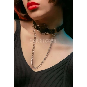 Deri Choker, Deri Tasma, Zincirli Deri Kolye, Halkalı Deri Kolye - APFT588