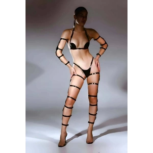 Deri Fantazi Sütyen Tanga Kol Ve Bacak Aksesuarlı Harness Takım - APFT1100