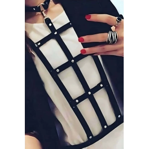 Dikdörtgen Detaylı Şık Deri Harness - APFT4