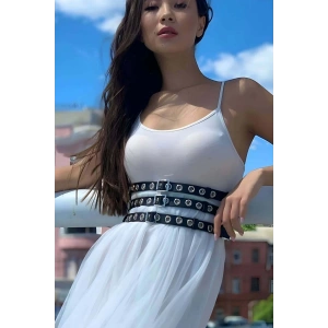 Elbise Üzeri Üçlü İnce Şerit Ayarlanabilir Şık Deri Bel Korse Kemer - APFT641