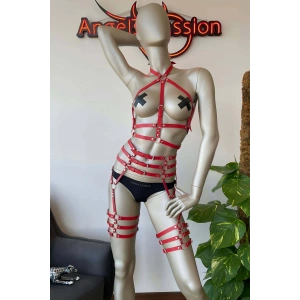 Fantazi İç Giyim Modelleri Kırmızı Deri Fantezi Giyim - APFT524