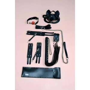 Fantazi Kırbaç Kelepçe Set, 6lı Set, Ayak - El Kelepçesi, Maske, Ağız Topu - APFT1308