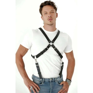 Göğüs Detaylı Arkadan Bağlamalı Erkek Deri Harness - APFTM84