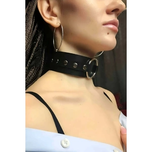 Halka Detaylı Ayarlı Geniş Şerit Şık Deri Choker Boyun Aksesuar - APFT671