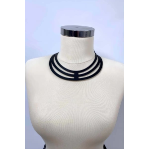 Halka Detraylı Şık Deri Choker, Deri Kolye - APFT1413