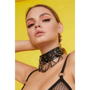 Halka Ve Zincir Detaylı Geniş Şerit Deri Choker - APFT661