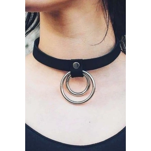 İnce Şerit Halka Detaylı Ayarlı Şık Deri Choker - APFT685