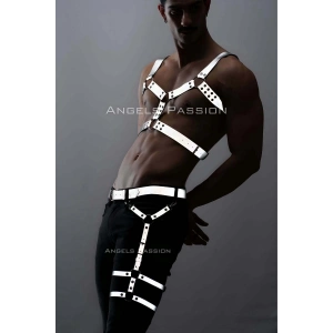 Karanlıkta Yansıyan Reflektörlü Erkek Harness Takım, Erkek Göğüs ve Bacak Harness Takım - APFTM198