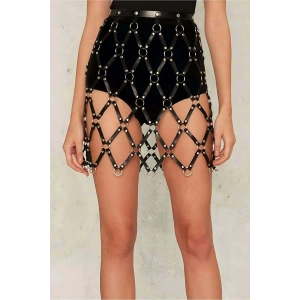 Kare Detaylı Şık Deri Harness Etek - APFT694