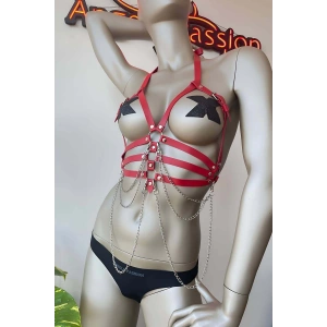 Kırmızı Deri Harness Fantazi Giyim