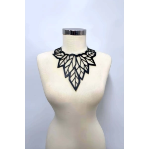 Lazer Kesim Yaprak Desenli Deri Choker, Deri Kolye - APFT1417