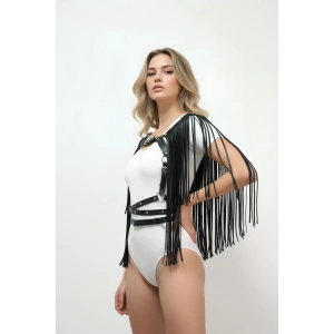 Püskül Detaylı Deri Göğüs Harness, Deri Harness Püsküllü Ceket - APFT999