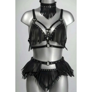 Püskül Detaylı Şık Deri Harness Takım - APFT627