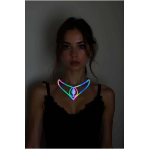 Rainbow Reflektörlü Damla Choker Kolye, Zarif Lazer Kesim Kolye - APFT1410