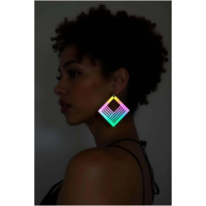 Rainbow Reflektörlü Geometrik Kare Küpe, Şık Lazer Kesim Küpe - APBJ010