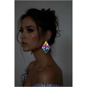 Rainbow Reflektörlü Geometrik Küpe, Tarz Lazer Kesim Küpe - APBJ009