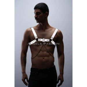 Reflektörlü (Karanlıkta Parlayan) Zincir Detaylı Şık Erkek Göğüs Harness, Reflektörlü Clubwear - APFTM109