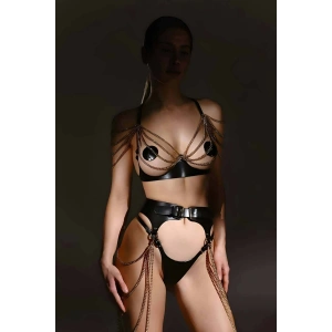 Şık deri Zincirli Göğüs Ve Bel Harness Takım - APFT1242