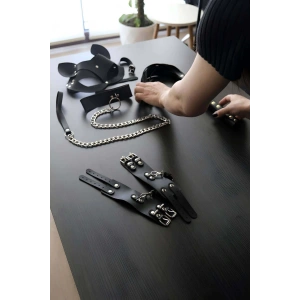 Siyah Fantezi Set, Kırbaç - Kelepçe - Tasma - Maske Takım - APFT1246