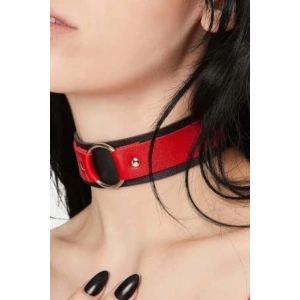 Siyah Ve Kırmızı Halka Detaylı Ayarlanabilir Şık Deri Tasma -APFT680