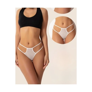 Tegan Büyük Beden Fantazi Beyaz Seksi TÜL Kadın String - Fantezi Tanga TG270039-B