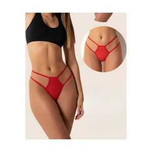 Tegan Büyük Beden Fantazi Kırmızı Seksi TÜL Kadın STRİNG - Fantezi Tanga TG270037-B