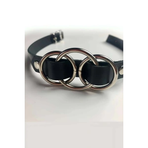 Üçlü Halka Detaylı Ayarlı Şık Deri Choker - APFT681