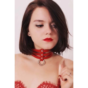 Üçlü İnce Şerit Halka Detaylı Deri Choker - APFT676