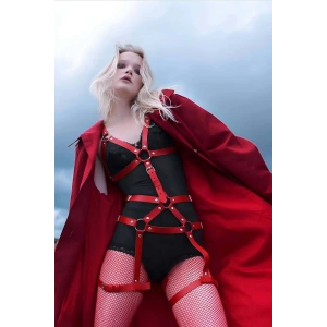 Vücudu Saran Kırmızı Deri Harness Fantazi Giyim - APFT750