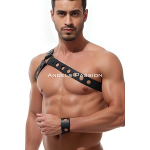 Yuvarlak Delik Detaylı Şık Erkek Omuz Harness, Deri Omuz Harness - APFTM218