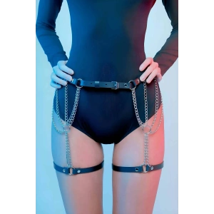 Zincir Detaylı Seksi Deri Belden Askılı Bacak Jartiyer Harness - APFT1323