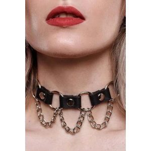 Zincir Ve Halka Detaylı Deri Choker Tasma Boyunluk Aksesuar - APFT662