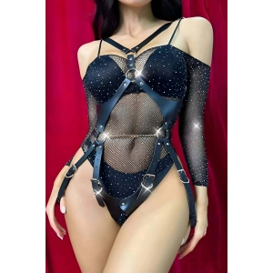 Zincirli Ağı Açık Fantazi Deri Body Harness - APFT1170