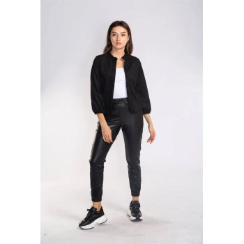 Lastikli Cepli Deri Pantolon-SİYAH