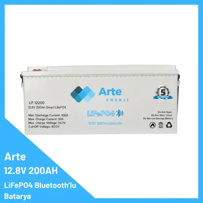 Arte 12.8V 200Ah LiFePO4 Akü – 2.56kWh Yüksek Kapasiteli, BMS’li Güvenli Lityum Enerji