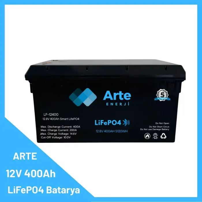 Arte 12.8V 400Ah LiFePO4 Batarya - Akıllı BMS(Ev, Marin ve Karavan Uyumlu)