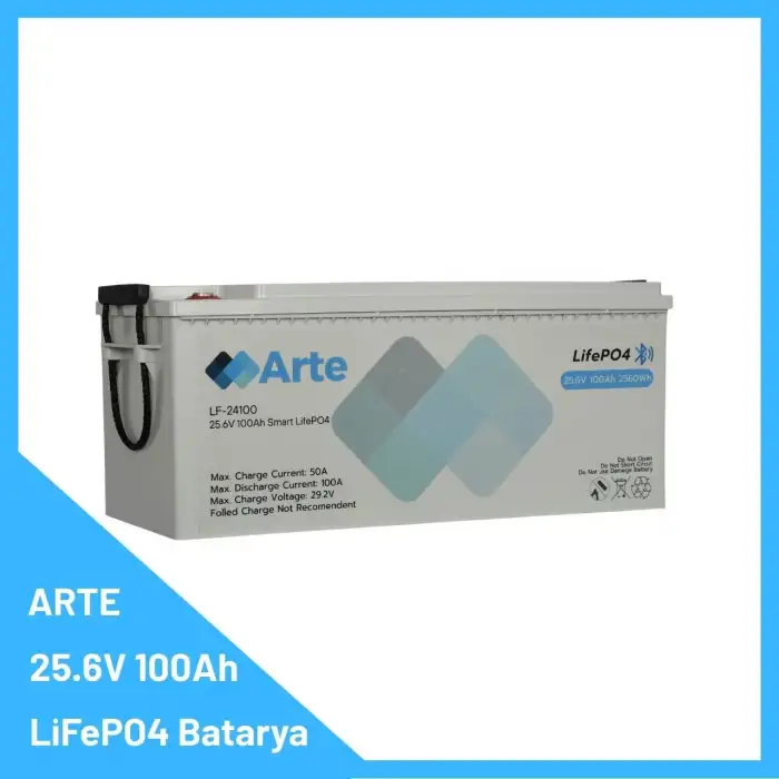 Arte 25.6V 100Ah LiFePO4 Batarya - Akıllı BMS | Ev, Marin ve Karavan Uyumlu