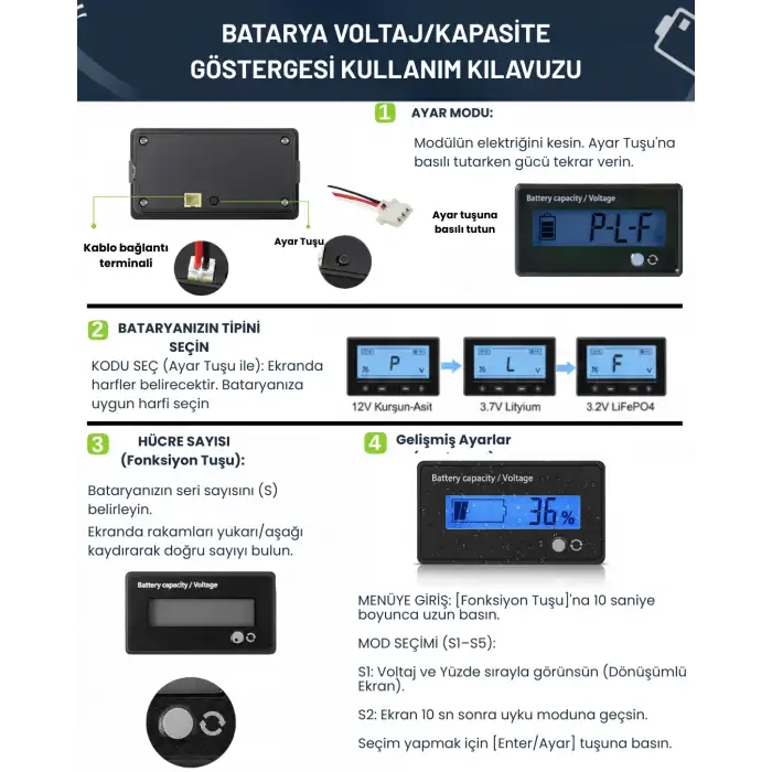 Batarya Voltaj/Kapasite Göstergesi - 5li Paket