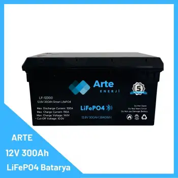 Arte 12.8V 300Ah LiFePO4 Batarya - Akıllı BMS(Ev, Marin ve Karavan Uyumlu)