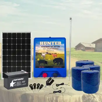 Hunter Ekonomik 2000Mt Domuz - Ayı Kovucu Elektrikli Çit Sistemi Güneş Panelli Jel Akülü