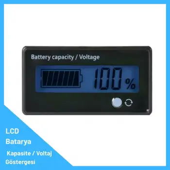 LCD Batarya Kapasite / Voltaj Göstergesi 12-84V Lion / LiFePO4 / Akü için Mavi Led - Tek Renk
