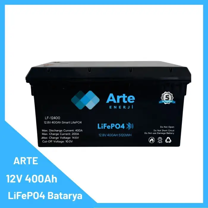 Arte 12.8V 400Ah LiFePO4 Batarya - Akıllı BMS(Ev, Marin ve Karavan Uyumlu)