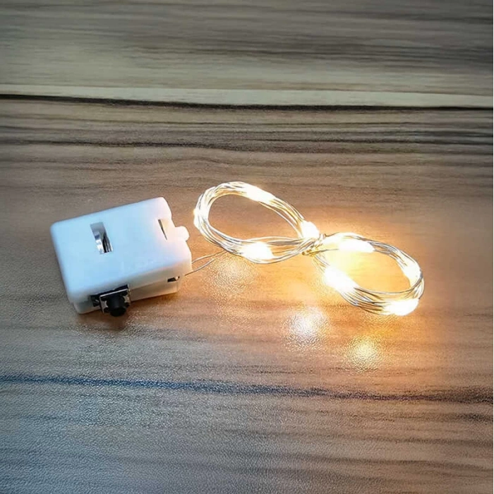 1mt Pilli Süsleme Ledi GÜNIŞIĞI Peri Led (3 Adet LR45 Pilleri Dahil Gün Işığı Sarı Işık)