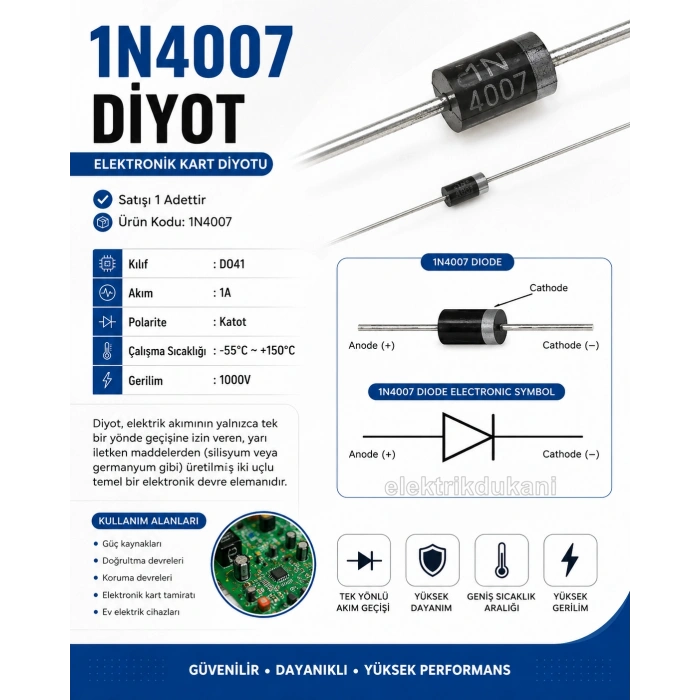 1N4007 Diyot Saç Kurutma Elektronik Kart Diyotu 1000v 1A