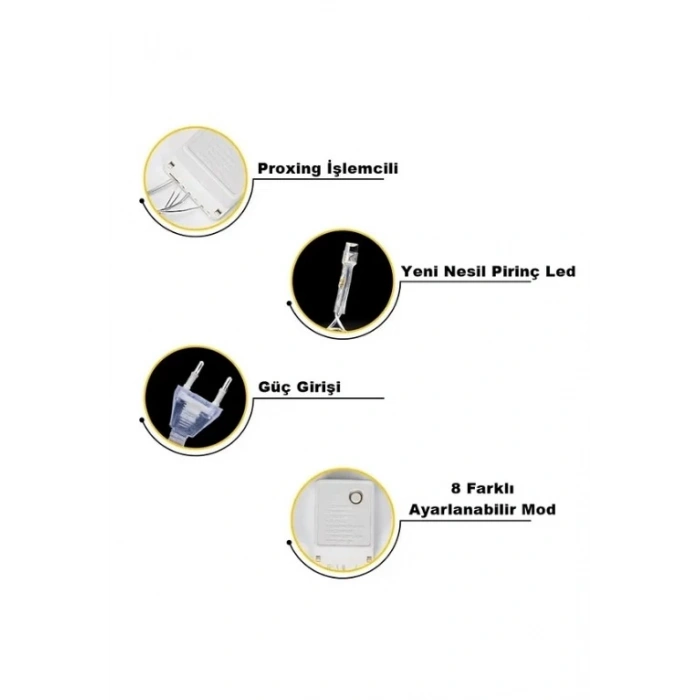 220v Süsleme Ledi RGB 10mt Dış Mekan 100lü Boncuk İp Süsleme Ledi IP65 Şeffaf